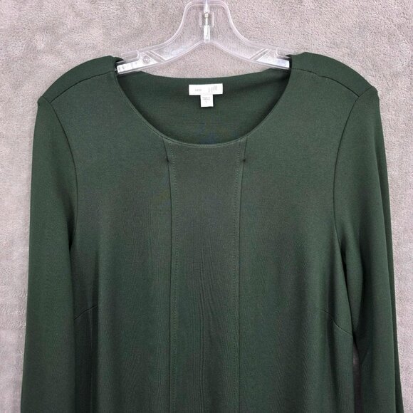 J Jill Ponte Knit Shift Dress S Dark Forest Green 3/4 Sleeve Pockets Stretchy - Picture 4 of 11